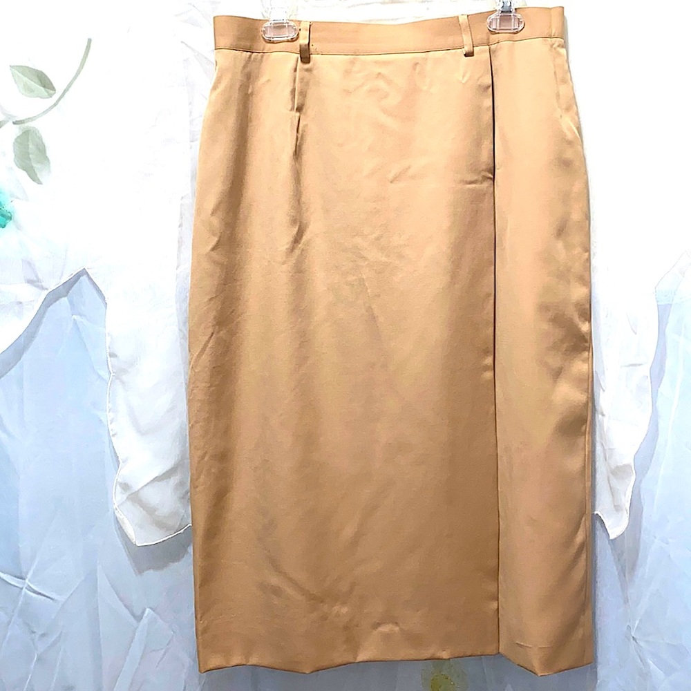 100% WOOL TALBOTS TAN SKIRT 1/2 WRAP REAR ZIP W/LOOPS SZ 16